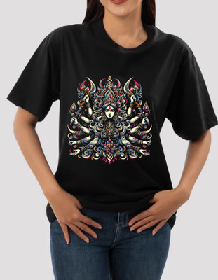 HOFFE Printed Women Round Neck Black T-Shirt