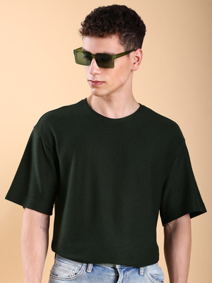 HIGHLANDER Solid Men Round Neck Green T-Shirt
