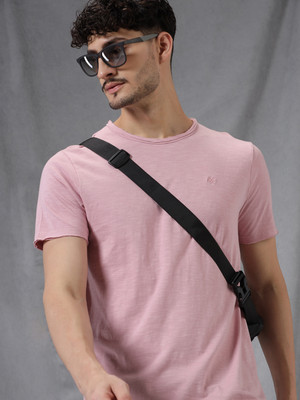 WROGN Solid Men Round Neck Purple T-Shirt