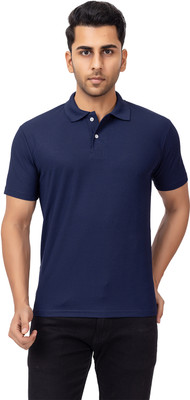 EMERALD APPAREL TRADING Solid Men Polo Neck Navy Blue T-Shirt