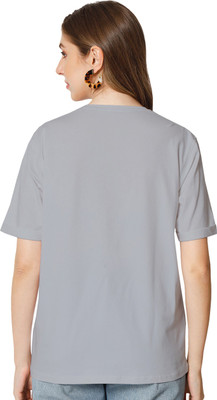 SHAUN Self Design Women Round Neck Grey T-Shirt