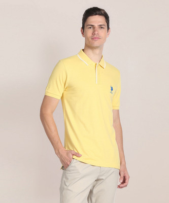 U.S. POLO ASSN. Solid Men Polo Neck Yellow T-Shirt