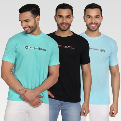 Zeffit Printed Men Round Neck Light Blue, Black, Green T-Shirt