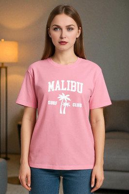 Elvia Typography Women Round Neck Pink T-Shirt