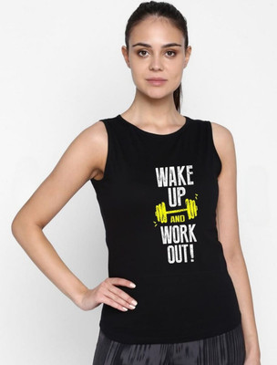 SPOWEARY Printed Women Round Neck Black T-Shirt