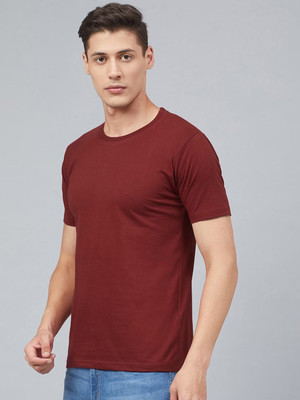 RULEDBYSUN Solid Men Round Neck Maroon T-Shirt