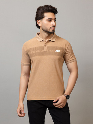 Expert Choice Printed Men Polo Neck Brown T-Shirt