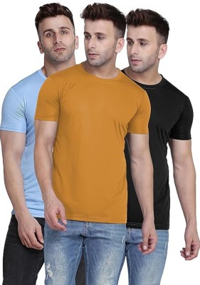 PARA HILLS Solid Men Round Neck Black, Blue, Yellow T-Shirt