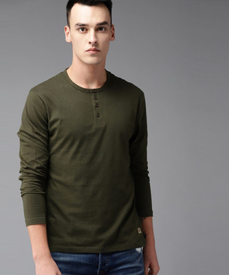 Roadster Solid Men Round Neck Dark Green T-Shirt