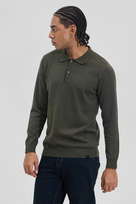 Snitch Solid Men Polo Neck Green T-Shirt