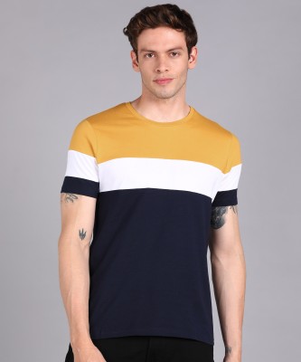 Urbano Fashion Colorblock Men Round Neck Navy Blue, Gold T-Shirt