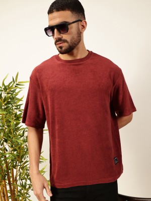 THOMAS SCOTT Solid Men Round Neck Red T-Shirt