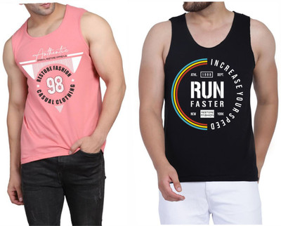 WOOSTRO Printed Men Scoop Neck Pink, Black T-Shirt