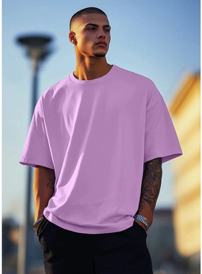 FURRR Solid Men Round Neck Purple T-Shirt