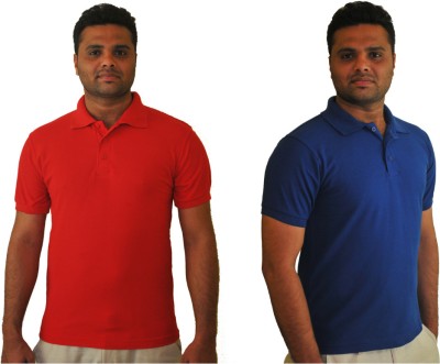 WILUMINATY Solid Men Polo Neck Red, Dark Blue T-Shirt