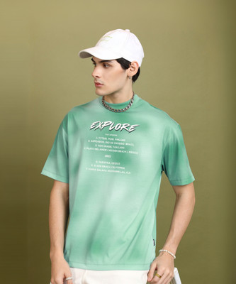 HIGHLANDER Tie & Dye, Typography Men Round Neck Light Green T-Shirt