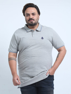 IndoCotton Solid Men Polo Neck Grey T-Shirt