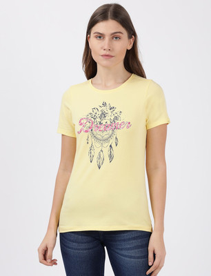 JOCKEY Printed Women Round Neck Yellow T-Shirt
