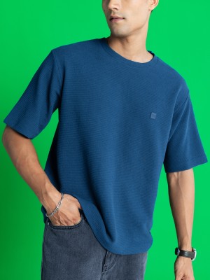 Damensch Solid Men Crew Neck Blue T-Shirt