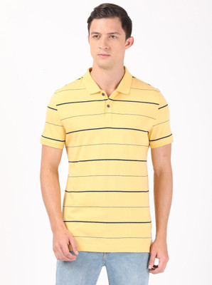 JOCKEY Striped Men Polo Neck Yellow T-Shirt