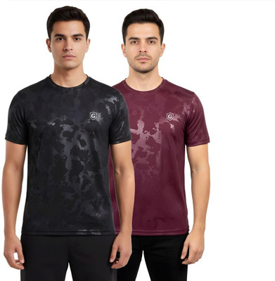 Gur Style Solid Men Round Neck Black, Red T-Shirt