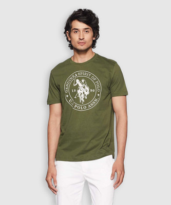 U.S. POLO ASSN. Printed Men Round Neck Green T-Shirt