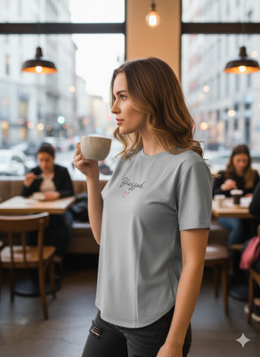 MYo2 Self Design Women Round Neck Grey T-Shirt