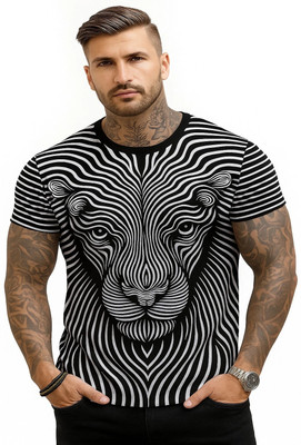 CHANDRASTYLE Animal Print Men Round Neck White, Black T-Shirt