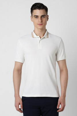 VAN HEUSEN Self Design Men Polo Neck White T-Shirt
