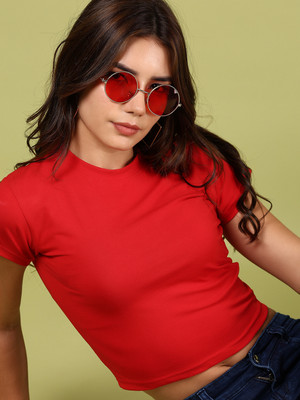 V-MART Solid Women Round Neck Red T-Shirt