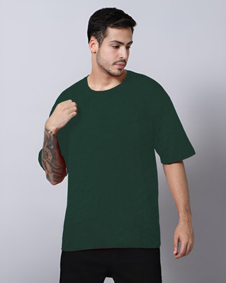 TQH Solid Men Round Neck Dark Green T-Shirt