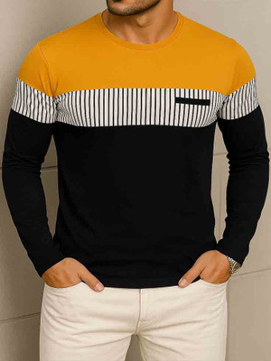 Try This Colorblock Men Round Neck Yellow T-Shirt