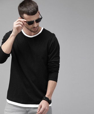 Roadster Solid Men Round Neck Black T-Shirt