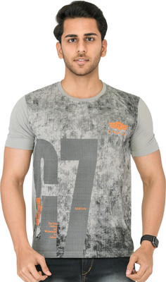 SHAUN Printed Men Round Neck Grey T-Shirt