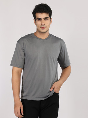 ETC Solid Men Round Neck Grey T-Shirt