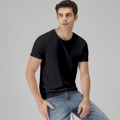 Tribal Slang Solid Men Round Neck Black T-Shirt