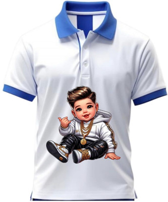 Yugavarshan Printed Men Polo Neck White, Gold T-Shirt