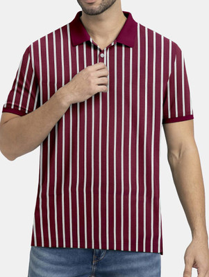 LIBJA Striped Men Polo Neck Maroon, White T-Shirt