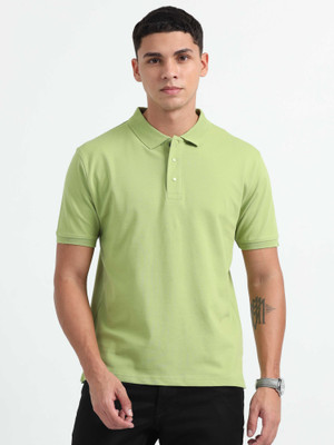 Caslay Solid Men Polo Neck Green T-Shirt