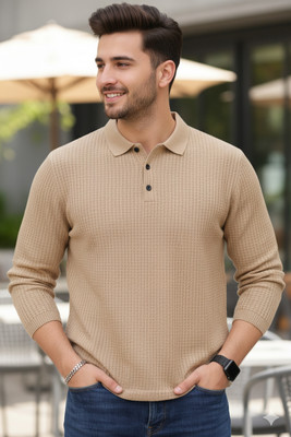 Siya Fashion Solid Men Polo Neck Brown T-Shirt