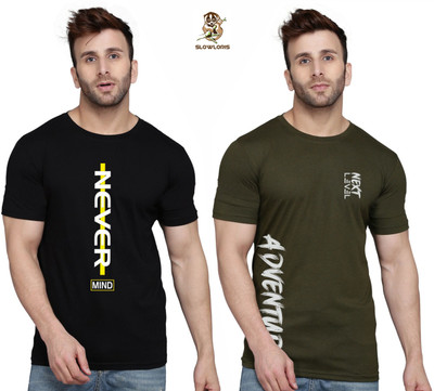 MINISTRY OF FRIENDS Printed Men Round Neck Dark Green, Black T-Shirt