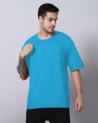 TQH Solid Men Round Neck Light Blue T-Shirt