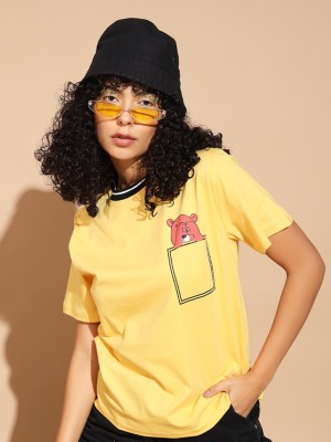 THE DRY STATE Graphic Print Women Round Neck Yellow T-Shirt