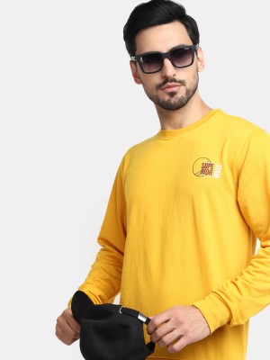 V-MART Solid Men Round Neck Gold T-Shirt