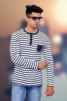 Faricon Trend Striped Men Round Neck Grey T-Shirt