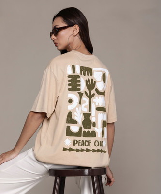 Roadster Graphic Print Women Round Neck Beige T-Shirt