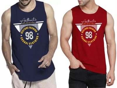 WOOSTRO Printed Men Scoop Neck Dark Blue, Maroon T-Shirt