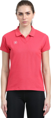 Shrey Printed, Solid Women Polo Neck Red T-Shirt