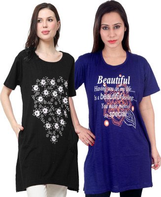 HouseOfCommon Printed Women Round Neck Multicolor T-Shirt