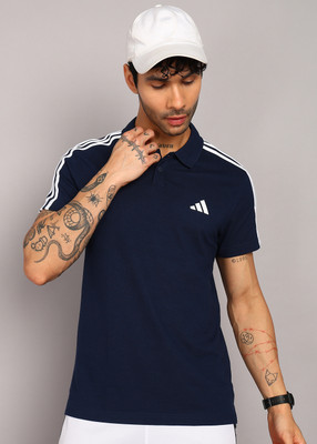 ADIDAS Solid Men Polo Neck Blue T-Shirt